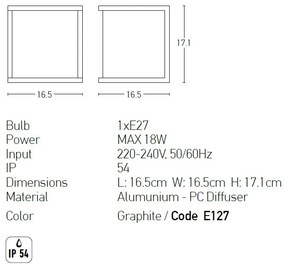 Aplica de perete pentru iluminat exterior, IP54 Tuts grafit