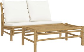 vidaXL Set mobilier de grădină cu perne alb crem, 2 piese, bambus