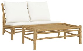 363454 vidaXL Set mobilier de grădină cu perne alb crem, 2 piese, bambus