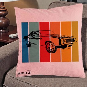 Perna Personalizata Masina Retro Muscle Car Grafic, 40x40 cm, Roz, Husa Detasabila, Perna Inclusa, BEKZ®