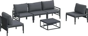 vidaXL Set de canapele pentru grădină cu pernă 6 pcs Negru Oțel