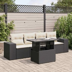 3326717 vidaXL Set mobilier de grădină cu perne, 5 piese, negru, poliratan