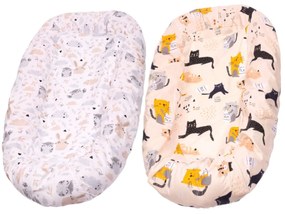 Set 2 Huse tip cearceaf cu elastic roata pentru baby nest Kidizi Forest Friends Kitten Love, include zona centrala impermeabila