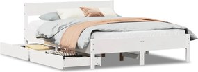 vidaXL Cadru de pat fără saltea, alb, 140x190 cm, lemn masiv de pin