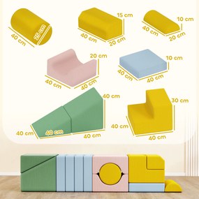 AIYAPLAY Set de blocuri moi pentru copii, set textil 12 piese, spumă, husă din catifea reiată, lavabil, pastelat | Aosom Romania