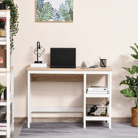 HOMCOM Birou pentru computer multimedia dim. 110L x 48l x 76H cm 2 étagères latérales MDF E1 stejar deschis Alb | Aosom Romania