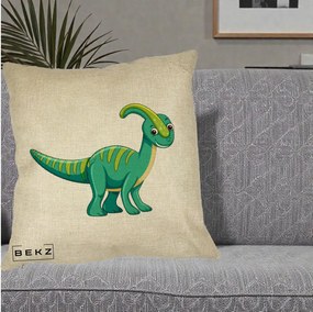 Perna Decorativa Parasaur Verde, 40x40 cm, Crem, Husa Detasabila, Perna Inclusa, BEKZ®