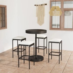 Set mobilier bar de gradina cu perne, 5 piese, negru, poliratan