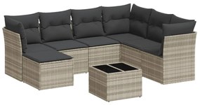 3249841 vidaXL Set mobilier de grădină cu perne, 8 piese gri deschis poliratan