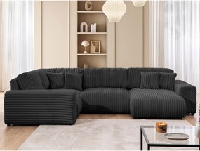 Colțar gri închis cu tapițerie din catifea reiată (cu colț pe partea stângă/în formă de "U") Justin – Ropez