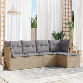 vidaXL Set canapele de grădină cu perne, 5 piese, bej, poliratan