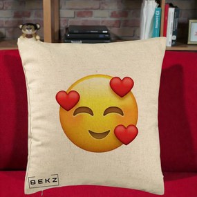 Perna Decorativa Emoji cu 3 Inimi, 40x40 cm, Bej, Husa Detasabila, Perna Inclusa, BEKZ®
