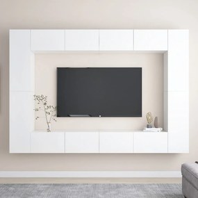 3079300 vidaXL Set de dulapuri TV, 8 piese, alb extralucios, lemn prelucrat