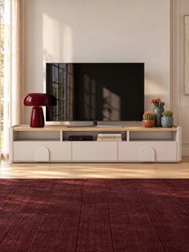 Comodă TV Amilio 200 cm cu sertare - cashmir / stejar uleiat / mânere cashmir