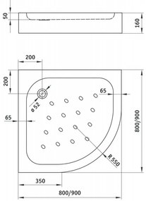 Cadita dus semirotunda Deante Funkia alb 90 cm