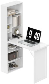 HOMCOM Birou de calculator pliabil cu bibliotecă, post de lucru, tablă albă și raft reglabil, 98x51x153cm, alb | Aosom Romania