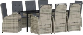 vidaXL Set de masă pentru grădină cu pernă 9 pcs Gri poliratan