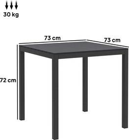 Outsunny Masă de grădină din aluminiu 73x73 cm, rezistentă la intemperii, masă bufet cu aspect de lemn, masă de camping pentru 4 persoane, Negru | Aosom Romania
