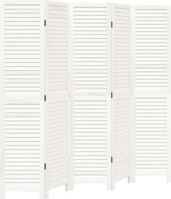 vidaXL Paravan cameră 5 panouri, alb, lemn masiv paulownia