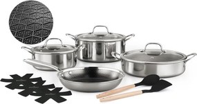 Set de oale Swiss Haus SH-ZG1012, 12 piese, Acoperire ceramica Sapphire, Cuptor pana la 260°C, Inductie, Argintiu