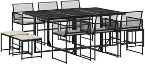 vidaXL Set mobilier de exterior cu perne, 11 piese, negru, poliratan
