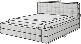 Pat matrimonial albastru tapițat cu spațiu de depozitare cu somieră 180x200 cm Dizzle – ELTAP