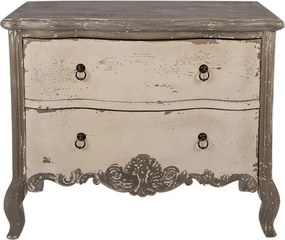 Comodă vintage cu 2 sertare, din lemn, natur, cu blat gri, decor în relief și picioare curbate, 82 x 95 x 40 cm, „Florence”