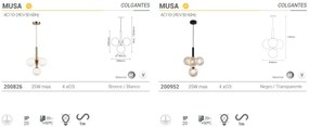 Lustra suspendata design modern MUSA 4 transparent/negru