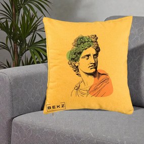 Perna Decorativa Bust Grec Vaporwave, 40x40 cm, Galben, Husa Detasabila, Perna Inclusa, BEKZ®
