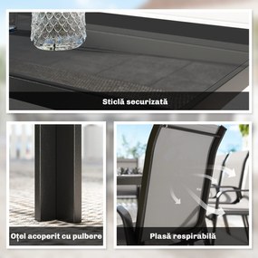 Outsunny Set de Masă de Grădină 9 Piese, Masă și Scaune pentru 8 Persoane, Set Exterior cu Blat din Sticlă Temperată, Gri | Aosom Romania