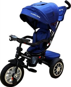 Tricicleta cu copertina Baby Care™ Turbo Bike , cu far luminos, roti din cauciuc, pozitie somn, pedale si maner pentru parinti, scaun reversibil cu