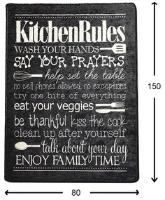 Covor de Bucatarie Kitchen Rules, Lavabil, Antiderepant, Negru