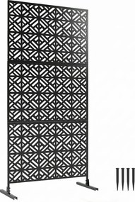Outsunny Panou despărțitor decorativ pentru intimitate exterior Claustra decorativă pentru grădină 3 panouri cu model geometric Oțel 92x40x192cm Negru | Aosom Romania
