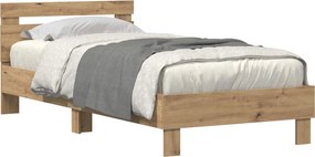 vidaXL Cadru de pat cu led Stejar Artizanal 75 x 190 cm Lemn compozit