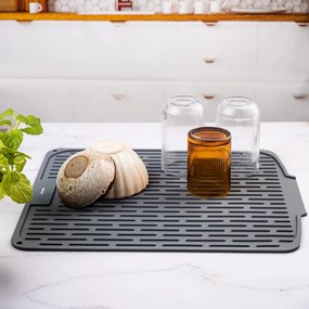 Uscator de vase din silicon KH 1905, 46x40 cm, Suprafata antiderapanta, Marginea de scurgere, Rulare, Gri