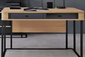 Birou lemn masiv natur Galen Negru-, 140 × 68 × 77 cm