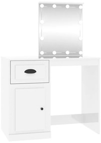 816770 vidaXL Masă de toaletă cu LED, alb extralucios, 90x50x132,5 cm, lemn