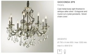Lustra cristal Venezian diam. 73cm GIOCONDA SP8 ARGENTO 044934