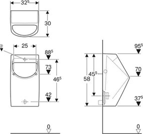 Geberit 500.254.01.1 - Pisoar Smyle, alimentare și evacuare pe spate, ceramică, alb