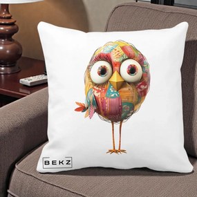 Perna Decorativa Pasare Patchwork cu Gene Lungi, 40x40 cm, Alba Mata, Husa Detasabila, Perna Inclusa, BEKZ®