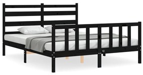 3192045 vidaXL Cadru de pat cu tăblie, negru, king size, lemn masiv