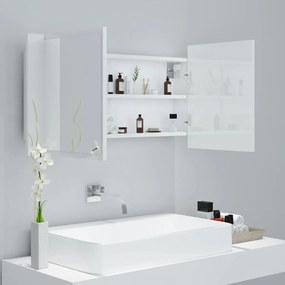 Dulap de baie cu oglinda si LED, alb extralucios, 90x12x45 cm Alb foarte lucios