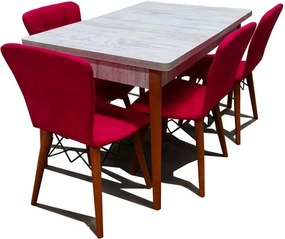 Set masa extensibila cu 4 scaune tapitate Homs cristal alb-rosu110 x 70 cm