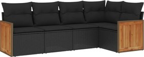 vidaXL Set mobilier de grădină cu perne, 5 piese, negru, poliratan