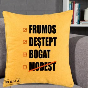 Perna Decorativa Frumos Destept Bogat, 40x40 cm, Galben, Husa Detasabila, Perna Inclusa, BEKZ®