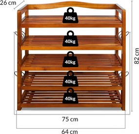 Raft pentru pantofi RUSTIC, 5 polițe, 75x26x82cm, maro natural Casaria