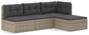 3187189 vidaXL Set mobilier de grădină cu perne, 4 piese, gri, poliratan