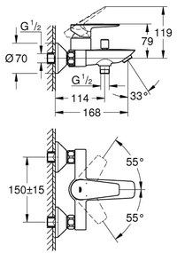 GROHE 23605001 - Baterie pentru cadă BAUEDGE 150±15 mm, crom lucios