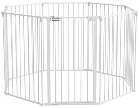 PawHut 2-in-1 Welpenauslauf și Barieră, 8 Panouri, ușă blocabilă, Oțel, 90 cm înălțime, alb | Aosom Romania
