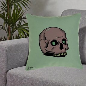 Perna Decorativa Craniu Roz Tatoo Art Halloween, 40x40 cm, Verde, Husa Detasabila, Perna Inclusa, BEKZ®